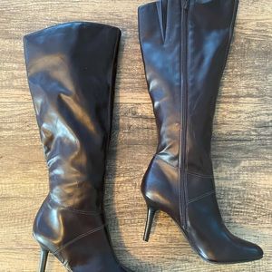 Dark brown tall stiletto boots
